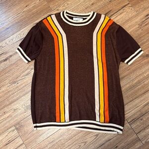 Retro Knit T-shirt Sweater 1970s Style Ringer